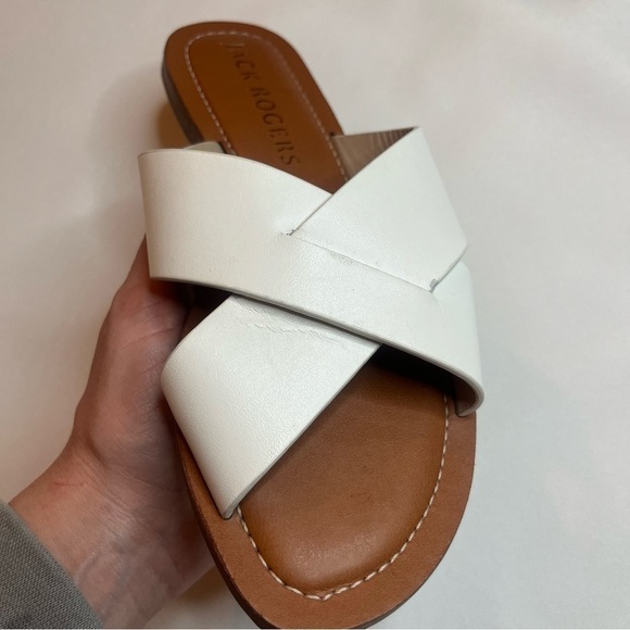 Jack Rogers Classic White Leather Sloane Slotted X Band Slip On Sandals Size 6M - Picture 3 of 16